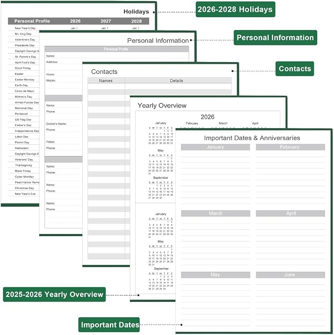 Planner 2026-2027 - 8.5'' × 11'' Weekly & Monthly Planner from July 2026 to June 2027, Large Planners 2026-2027 with Pefect Organizer, Fabric Cover, Inner Pocket, Green
