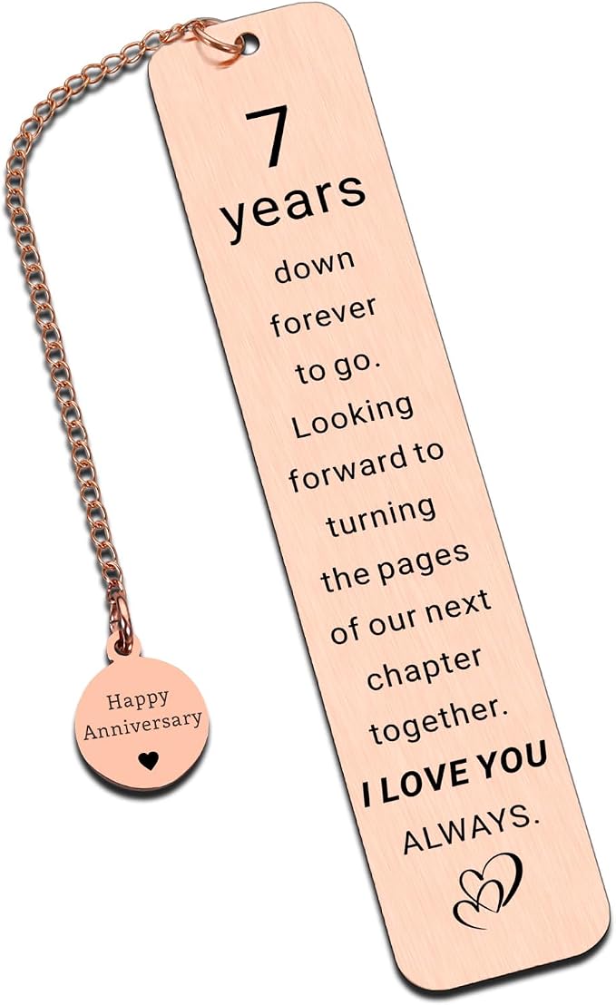 7 Year Anniversary Copper Gifts for Him Her, Copper Gifts for 7th Anniversarys, 7th Wedding Anniversary for Wife Husband Couple, 7 Year Coppers Anniversarys Bookmark Gift for 7 Year Couple Women Men