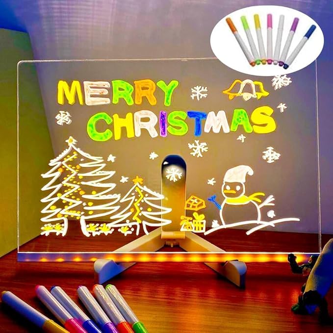 LED Note Board with Colors, Led Light Up Acrylic Message Board, with 7 Pen for Office School Home (11.8 * 7.9in)