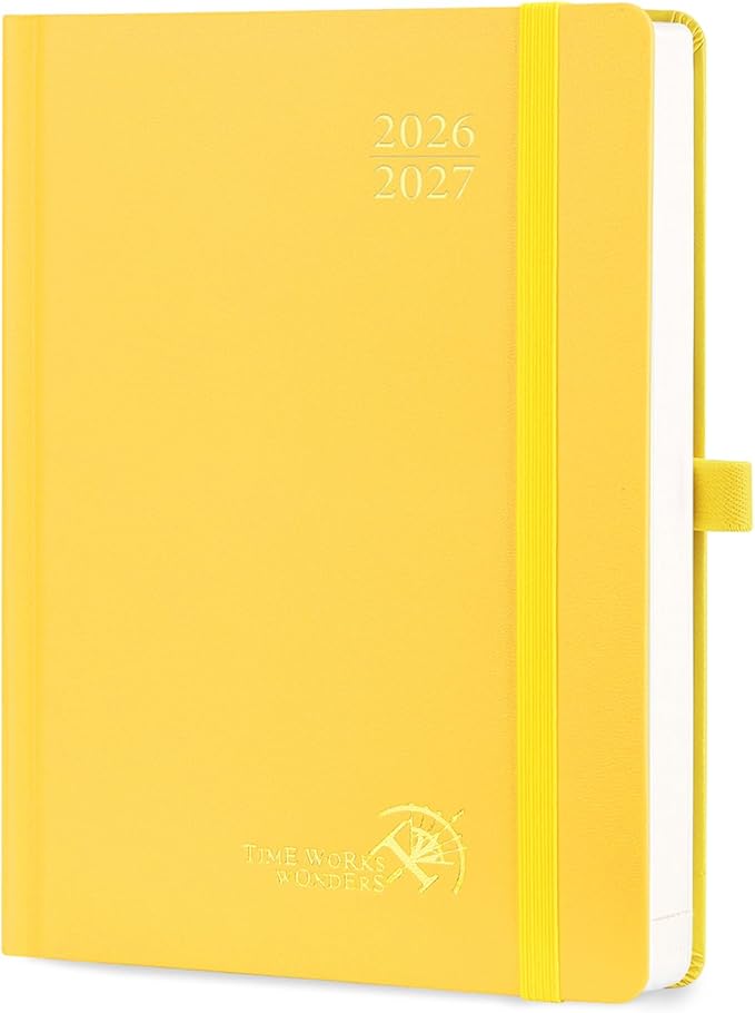 POPRUN 2026-2027 Daily Planner One Page Per Day (Medium - 5.75" x 8.5") - Academic Calendar Book(July 2026 - June 2027), 2026 Day Appointment Book with Pen Holder, Hardcover - Light Yellow