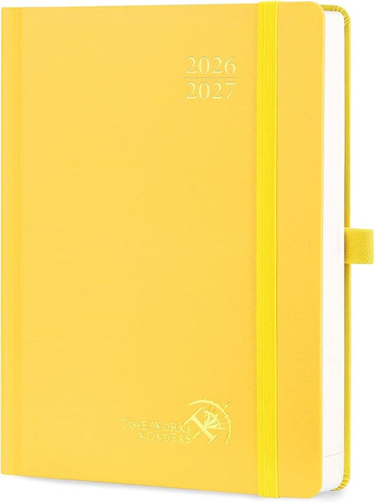 POPRUN 2026-2027 Daily Planner One Page Per Day (Medium - 5.75" x 8.5") - Academic Calendar Book(July 2026 - June 2027), 2026 Day Appointment Book with Pen Holder, Hardcover - Light Yellow