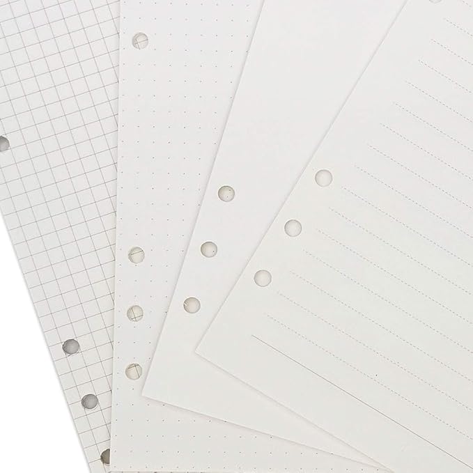 Zelten 1 Pack A5 80 Sheets/160 Pages 4 in 1 Lined Squared Dotted Blank Loose Leaf Punched Paper Refills Paper for 6 Hole Binder Personal Organizer Diary Notebook Refillable Planner