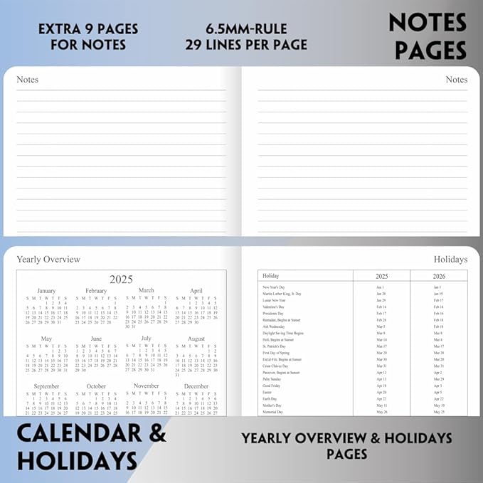 2026 Planner - Weekly and Monthly Planner, Jan 2026 - Dec 2026, Holidays, Contacts and Notes Pages, Vegan Leather Cover, Elastic Closure, 5.5”x8.25”, Rose Gold