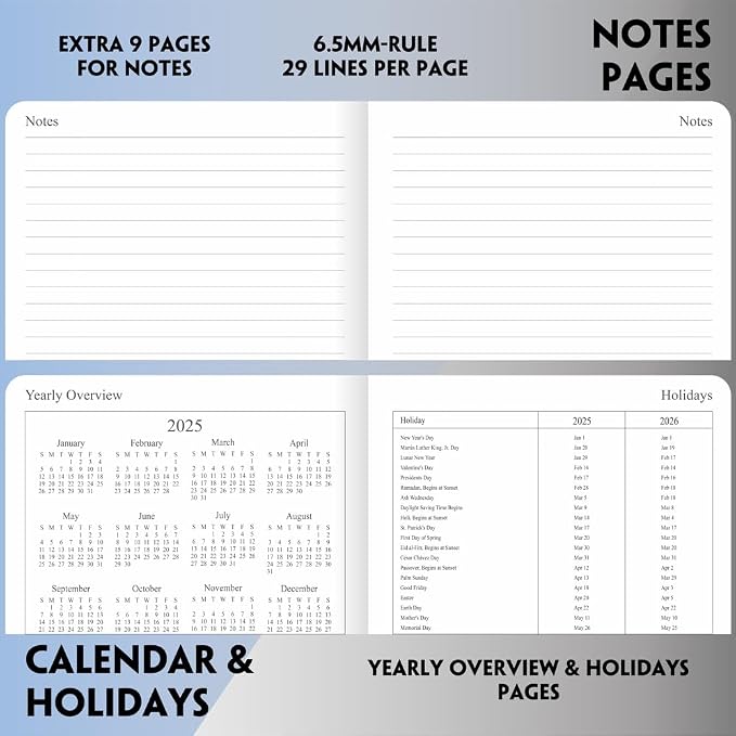 2026 Planner - Weekly and Monthly Planner, Jan 2026 - Dec 2026, Holidays, Contacts and Notes Pages, Vegan Leather Cover, Elastic Closure, 5.5”x8.25”, Purple