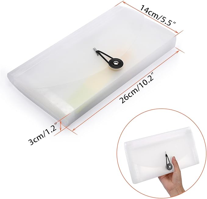 BTSKY Expanding File Folder New 13 Pockets Small Accordion File Expandable Card Ticket Holder Storage Folder Plastic Wallet Case (White Translucent)