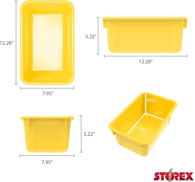 Storex Small Cubby Bins – Plastic Storage Containers for Classroom with Non-Snap Lid, 12.2 x 7.8 x 5.1 inches, Yellow, 5-Pack (62410A05C)