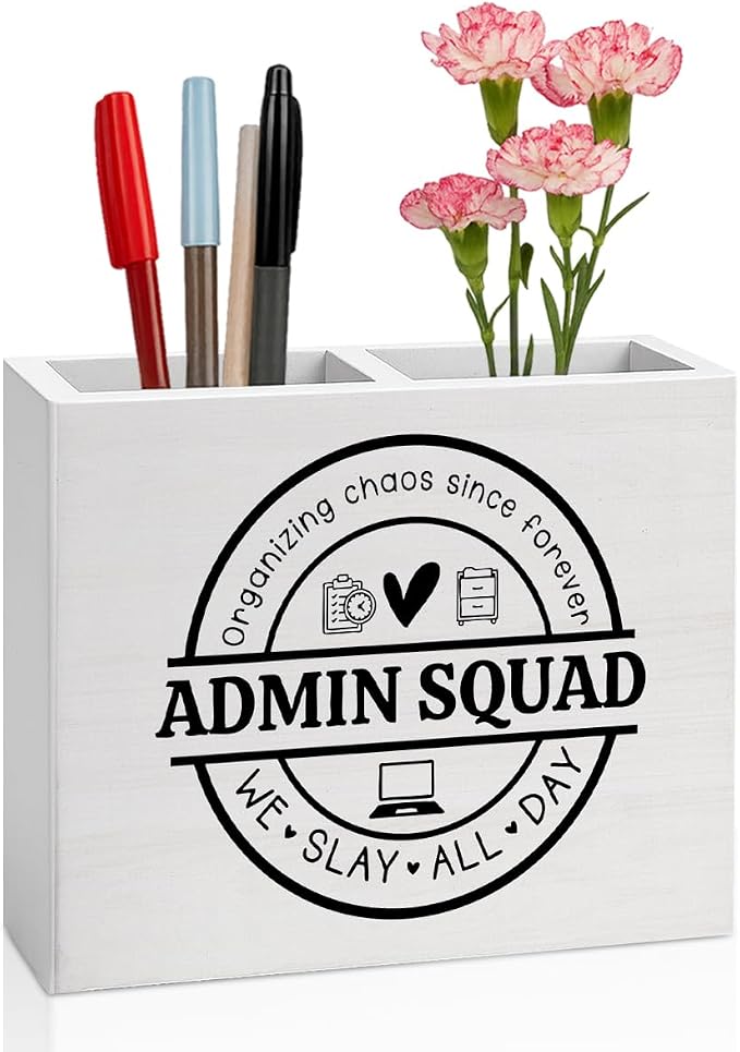 Administrative Assistant Office Decor Admin Office Decoration Administrative Professionals Gifts for Women Men Wooden Pencil Holder, School Admin Gifts Desk Decor