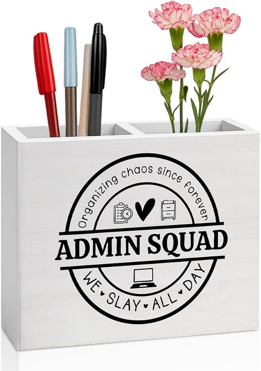 Administrative Assistant Office Decor Admin Office Decoration Administrative Professionals Gifts for Women Men Wooden Pencil Holder, School Admin Gifts Desk Decor