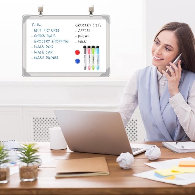 Message White Board 24" x 16"(60cm x 40cm) Small Dry Erase Calendar for Wall Portable with Drawing Teaching Memo Handwriting