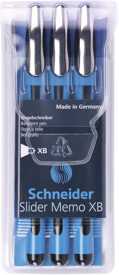 Schneider Slider Memo XB Ballpoint Pen, Black, Pack of 3 Pens (150294)
