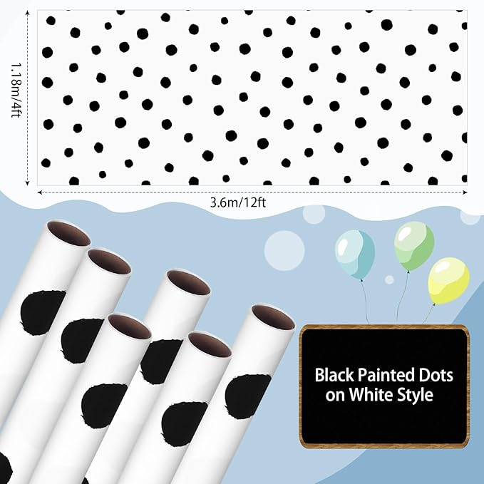 Skyygemm 6 Rolls Classroom Bulletin Board Paper Roll Polka Dot 4 x 12 ft Fade Resistant Colored Background Paper Bulk for Art Decor Drawing Craft(Cute White)