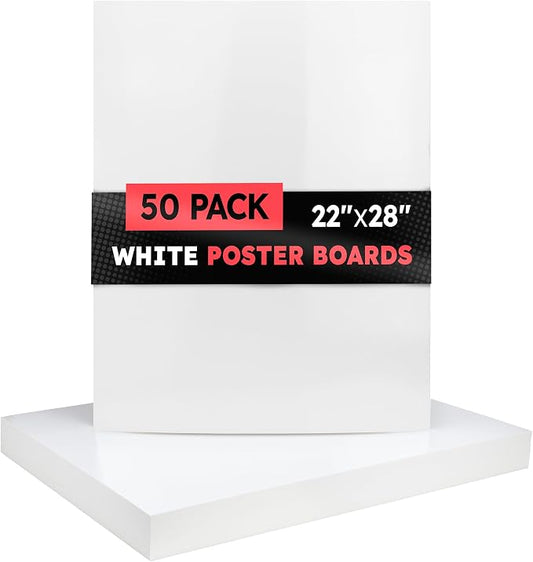 Hygloss Large Poster Board 22x28 - 50 Count Bulk Pack - 10 Pt. Thickness White Poster Board Paper for Projects, Presentations, Displays, Signs, Crafts - Blank Posterboard Multipack 22" x 28"