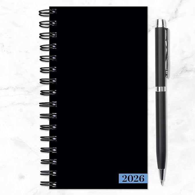 TF Publishing 2026 Black Small Weekly Monthly Planner with 2-Page Monthly Calendar Grid, Weekly Planning Pages, and Lined Notes Section in Back - Mini Planner for Pocket or Purse - 3.5in x 6.5in
