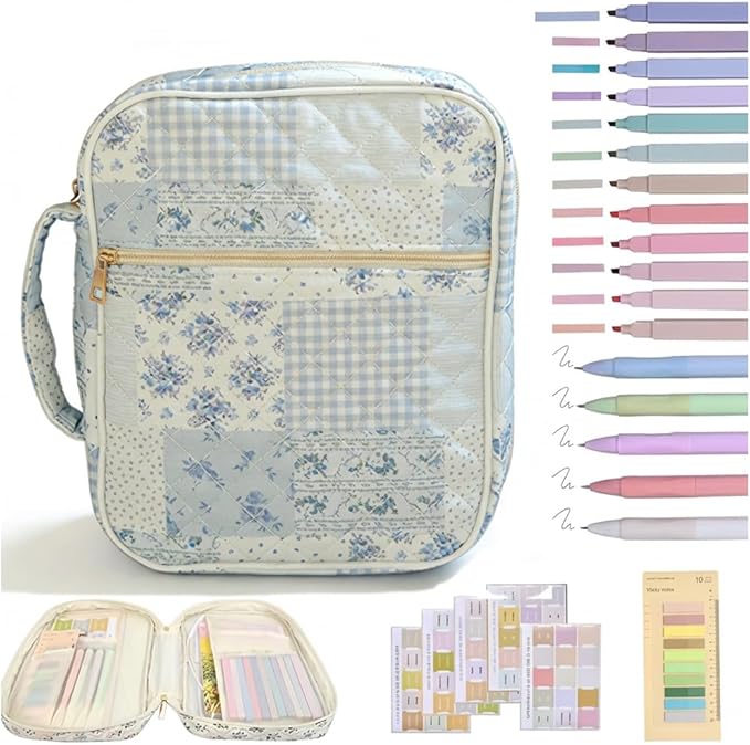 Quilted Bible Cover Case for Women, Elegant Floral Bible Carrying Case with Study Supplies, Large Bible Bag Journaling Kit for Church & Christian Gift