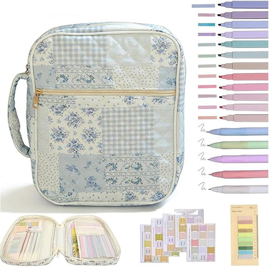Quilted Bible Cover Case for Women, Elegant Floral Bible Carrying Case with Study Supplies, Large Bible Bag Journaling Kit for Church & Christian Gift