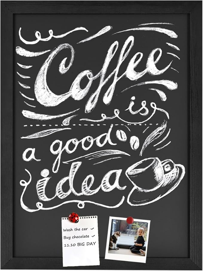 TORASO Magnetic Chalkboard, Solid Pine Wood Frame Magnetic Chalkboard, Black Wood Framed Chalk Board for Wedding, Kitchen, Bar, Restaurant, Menu & Home Decor,Large Chalkboards, 17.7" x 23.6"(BK-4560)