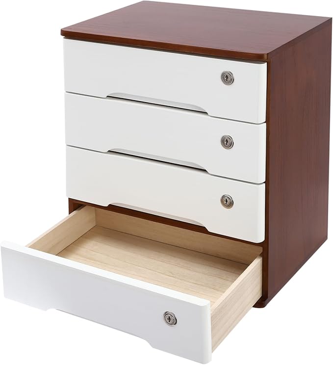 4-Tier Desk Organizer with Lockable Drawers, 8 Keys, Wooden Desktop Storage Box, Categorized Storage Desktop File Cabinet(Walnut)