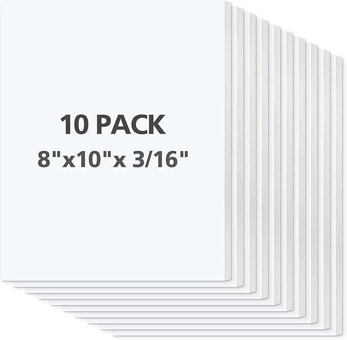 Mat Board Center Premium White Foam Core Board - 8x10 Inches, 3/16 Thick - 10 Pack, Acid-Free - Ideal for Mounting, Crafts, Art, and Presentations