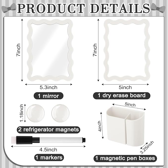 Jingmore Scalloped Magnetic Locker Accessories Kit White Back to School Essentials 6 Pieces Includes Whiteboard Mirror and Organizing Supplies Cute Locker Organizer Decoration for School