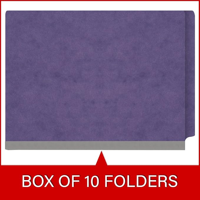 25 Pt. Pressboard Classification Folders, Full Cut End Tab, Letter Size, 2 Dividers, Purple (Box of 10)