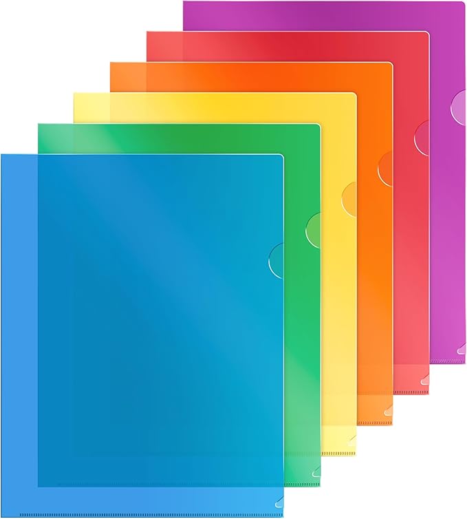 Dunwell Clear Folders for Documents, Plastic 8.5x11 File Sleeves for Document Protection, Filing, Storage, Organization (60 Pack) Colorful Folders with Pockets, Durable Letter Size Document Holder