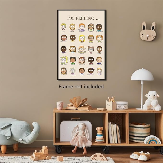 Feelings Chart Poster, Calming Corner Poster, Preschool Classroom Must Haves for Kids, Mental Health Posters, Emotions Posters for Classroom Wall, Therapist Office Wall Art 24x36in Unframed