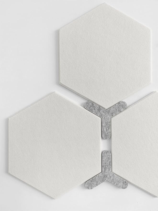 Hexagon Felt Board Tiles - 12 Packs Self Adhesive Pinboard & Acoustic Panels | Modern Office Wall Decor for Home | Sound Absorbing Bulletin Board - Warm White