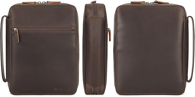 Polare Cowhide Leather Bible Cover Church Bag Bible Protective Book Holder Carrying Case Folder Organizer Portfolio (Dark Brown-Medium)