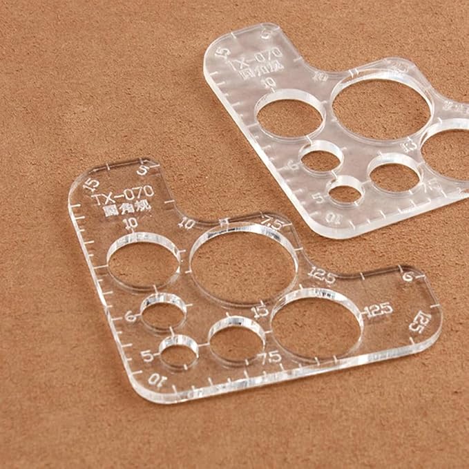 2 Pack Acrylic Circle Template Leather Corner Punch Set Round Corner Stitching Ruler Leather Tool Round Cutter Corner Cutting Radius Gauge Drawing Templates for Leatherwork Craft TX-070