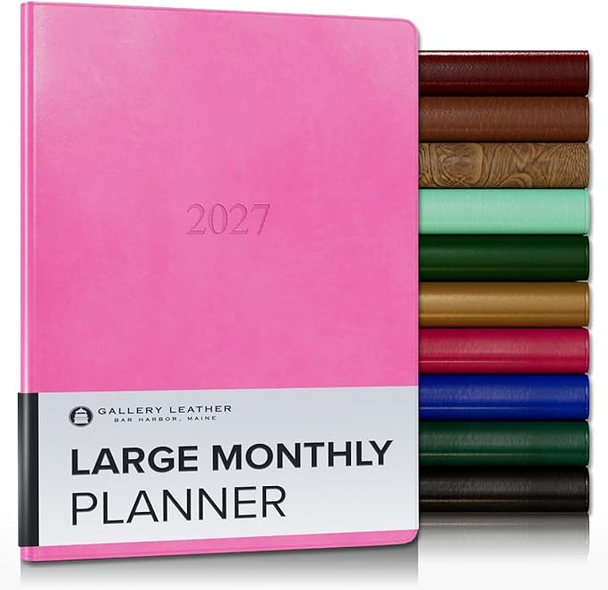 Gallery Leather Large Monthly Planner 2027, Elegantly Bound Calendar Planner and Notebook with Stylish Gold-Gilded Page Edges, 18 Months - Acadia Hope - 9.75x7.5"