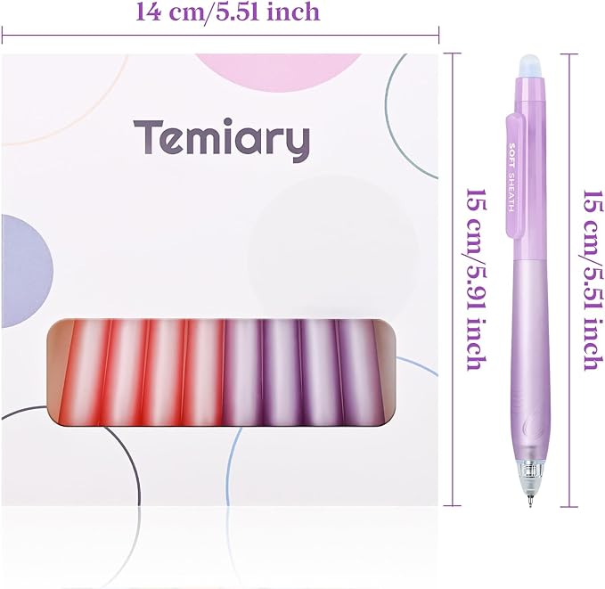 Temiary 8 PCS Retractable Erasable Pens (4 Black & 4 Blue), Heat Sensitive 0.5 mm Fine Point Erasable Gel Ink Pen, Eraser Pen for Journaling Crossword Puzzles School Office Supplies (Purple & Pink)