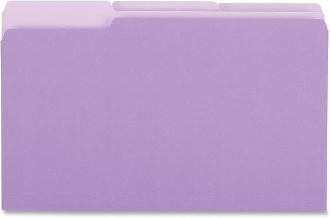 Universal 10525 File Folders, 1/3 Cut One-Ply Top Tab, Legal, Violet/Light Violet, 100/Box