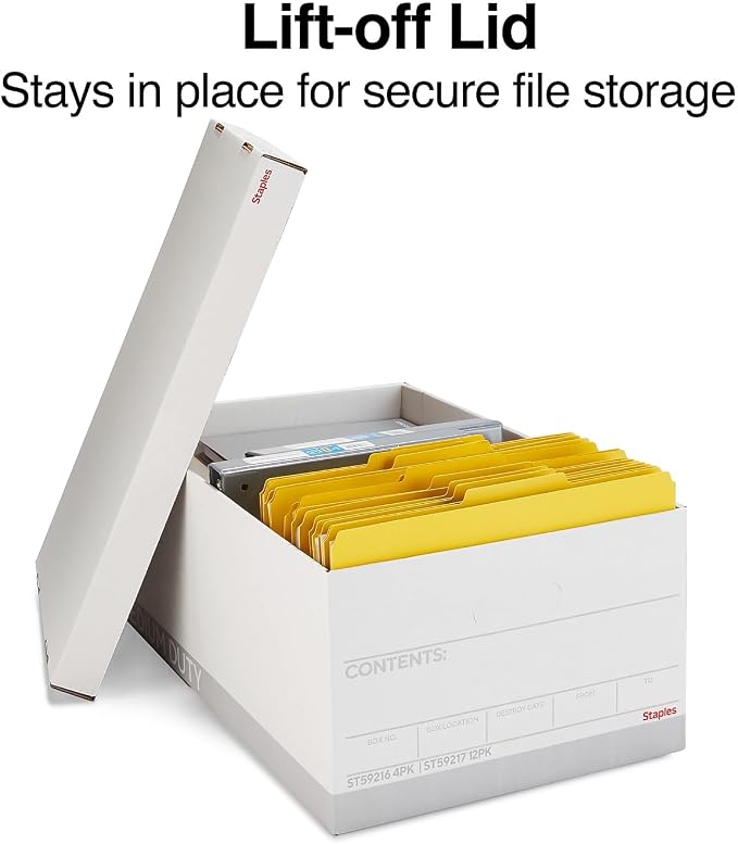 STAPLES Medium Duty File Box, Lift Off Lid, Legal, White/Gray, 12/Carton