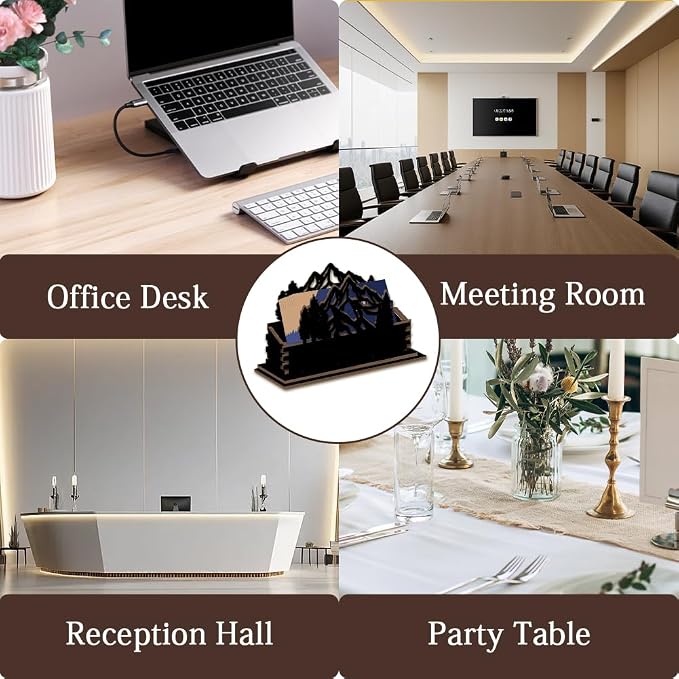 2Pcs Mountain Business Card Holder for Desk 4.5 x 1.6 x 3.5 Inch Business Card Display Stand Black Mountain Forest Wooden Decorative Organizers for Office Desktop Home Tabletop Decorations