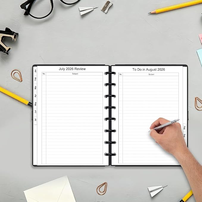 2026-2027 Monthly Planner Refills, Two Pages Per Month,Jan 2026 to Dec 2026, A5 Size,5.8" x 8.25",8-Discbound，2026-2027 Monthly Planner Inserts