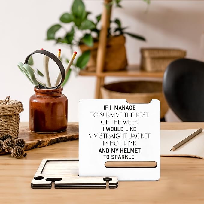 Funny Office Gifts for Boss Coworker HR - Multi-functional Desk Organizer - Funny Office Decor Wood Sign for Office Desk Shelf