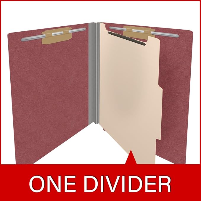 Pressboard Classification Folders, Full Cut End Tab, Letter Size, 1 Divider, Dark Red (Box of 10)