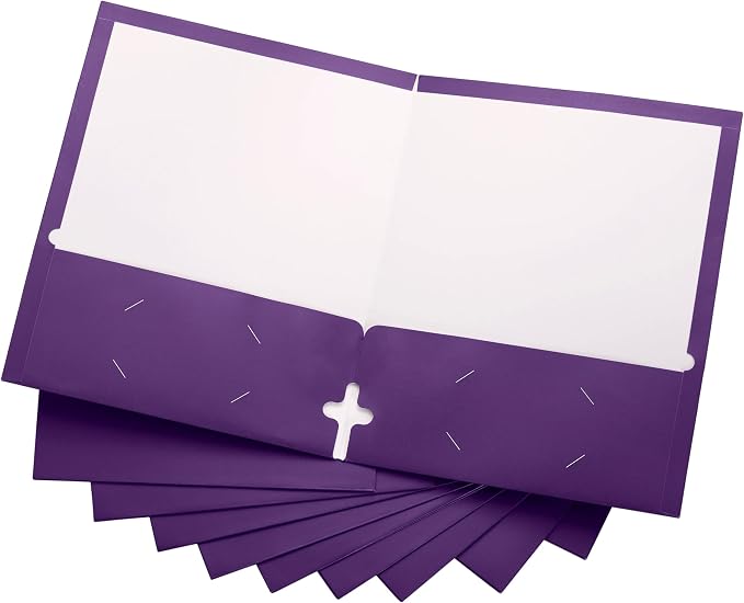 10 Pack Two Pocket Folders, Purple, Strong Thick Paper Folders, for Letter Size, by ACTIVITYya