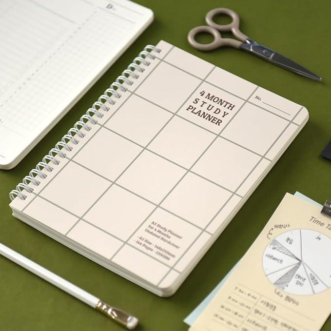 Monolike Checkers 4 Month Study Planner, Green Line - Academic Planner, Weekly & Monthly Planner, Study plan