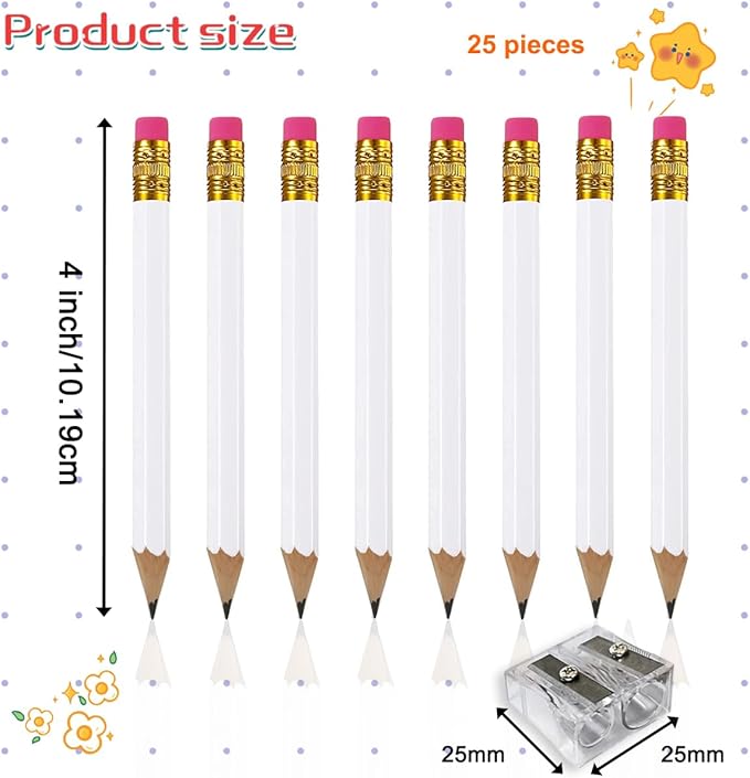 Adhere 50pcs Golf Pencils with eraser Hexagon Wooden Pencils Graphite 2B for Golf Event Scoring,Classroom,Wedding,Company Meetings,Pew, Pocket (z-White・Hexagon・50pcs)