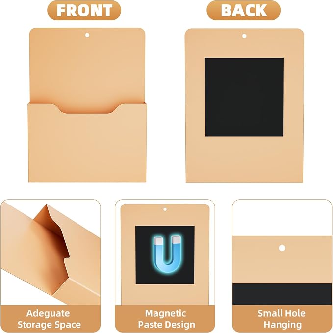 2 Pack Magnetic File Holder - Paper Holder, Pocket Organizer,Hanging Wall File Organizer Office Supplies Storage, Magazine Mail Organizer Case for Notebooks,Planners,Letter (Orange)