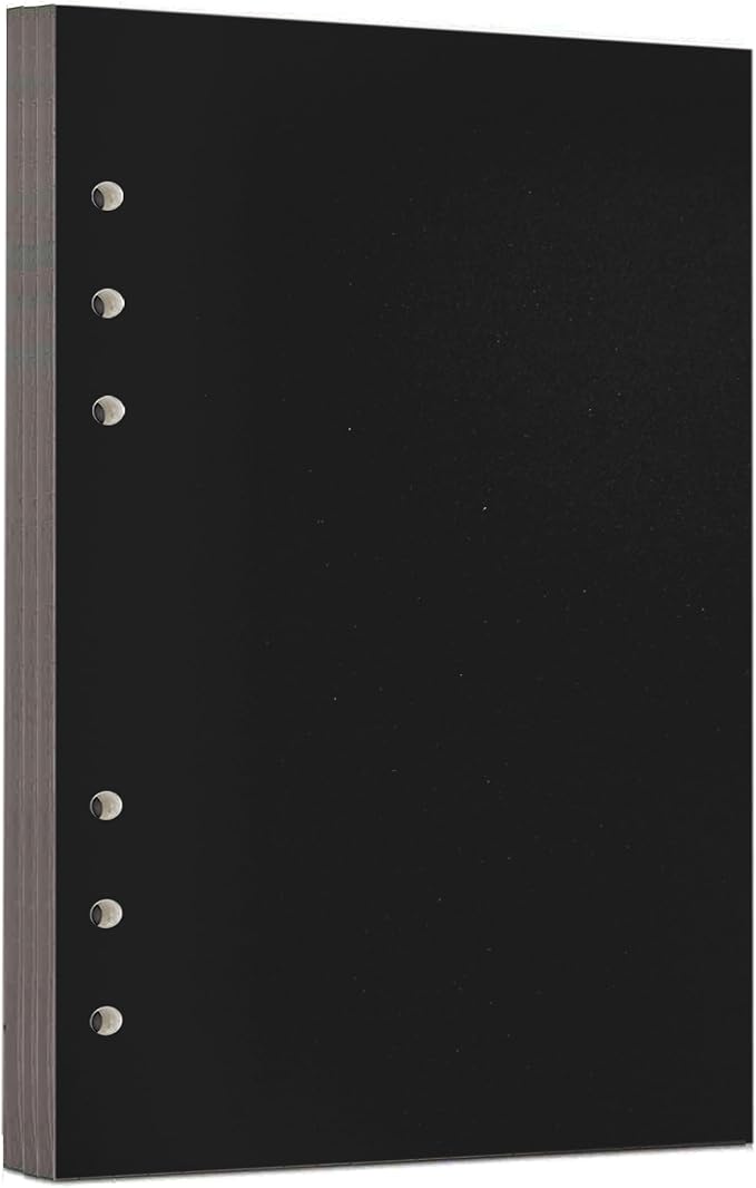 Zelten 1 Pack A5 6 Hole 30 Sheets/60 Pages Black Cardstock Loose Leaf Punched Paper Refills Paper for 6 Hole Binder Personal Organizer Diary Notebook Refillable Planner