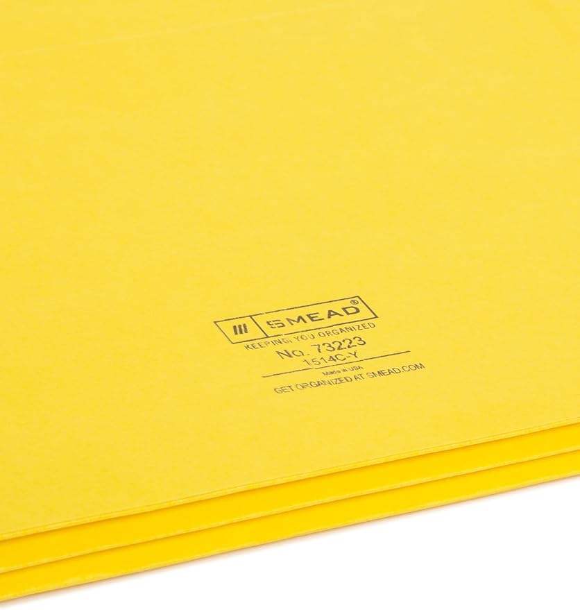 Smead File Pocket, Straight-Cut Tab, 1-3/4" Expansion, Letter Size, Yellow, 50 per Box (73223)