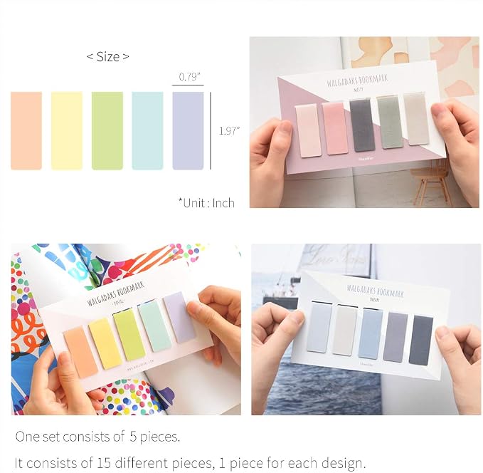 Monolike Magnetic Bookmarks Solid Pastel + Ocean + Misty, 15 Pieces