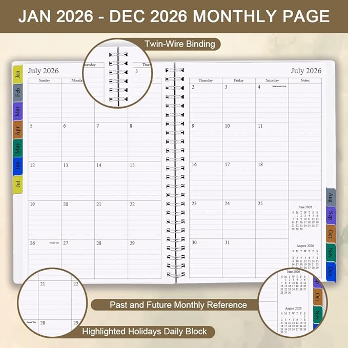 2026 Planner - Planner 2026 for Women & Men, January 2026 - December 2026, Monthly and Weekly Calender Planner with 12 Monthly Tabs, 6.4" x 8.5", Leaf