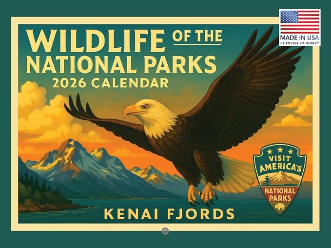 National Parks Wildlife Vintage Travel Poster Calendar 2026 Monthly Wall Calender 12 Month | American Made In The USA