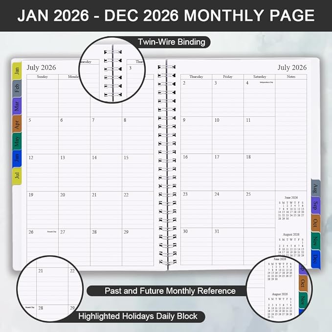 2026 Planner - Planner 2026 for Women & Men, January 2026 - December 2026, Monthly and Weekly Calender Planner with 12 Monthly Tabs, 6.4" x 8.5", Black