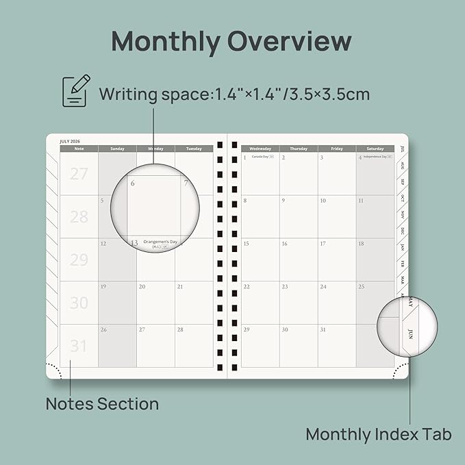 POPRUN 2026-2027 Academic Year Weekly and Monthly Planner Calendar,Jul 2026 - Jun 2027，6.25" x 8.5",Daily Agenda Book & Appointment Book with Hourly Schedule, Tabs, Hardcover, School and Office Supplies - Dark Green