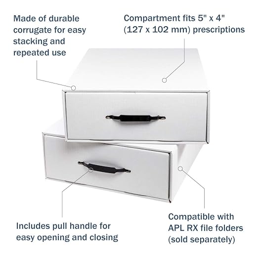 APOTHECARY PRODUCTS Single File Organizer & Drawer, Storage for Paper, Files, Prescriptions, 2 Compartments, White, 13 1/2" x 5" x 17 1/4", Made in the USA