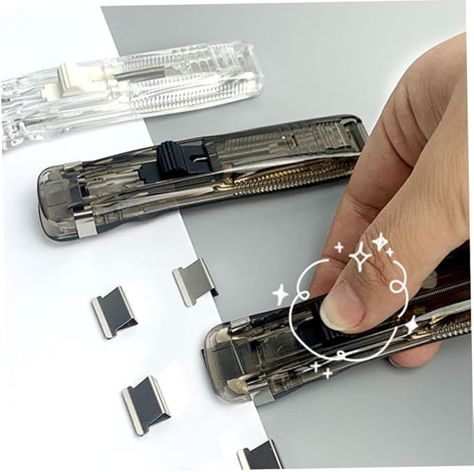HEMOTON Multi-Function Manual Stapler with Fastener Clip Dispenser and Reusable Paper Clamp, 2pcs Desktop Office Staplers with 200pcs Binding Clips for Document Organization and File